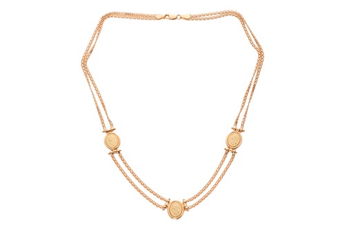 Lot A necklace and earring suite, the double row...
