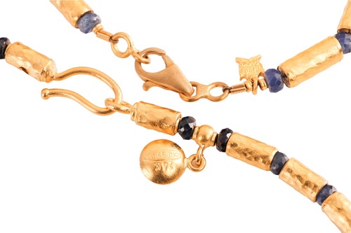 Lot A sapphire bead necklace and bracelet suite by...