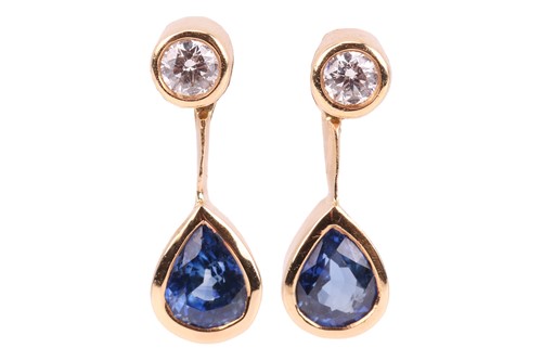 Lot 272 - A pair of diamond and sapphire drop earrings,...