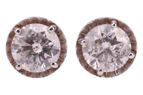 Lot A pair of diamond stud earrings, each four...