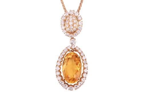 Lot 203 - A citrine and diamond drop pendant, composed...