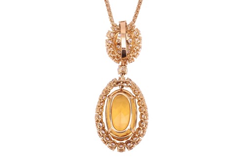 Lot 203 - A citrine and diamond drop pendant, composed...