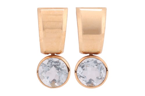 Lot A pair of aquamarine drop earrings, each...