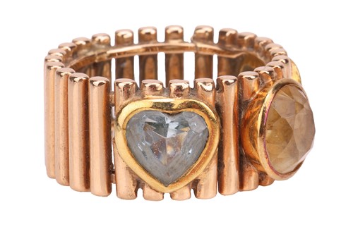 Lot A citrine and aquamarine dress ring, the wide...