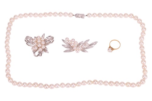 Lot 222 - A Mikimoto cultured pearl brooch, of spray...
