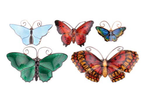 Lot 5 - A group of enamel butterfly brooches, to...