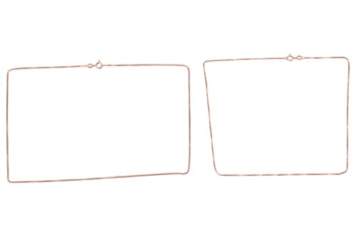 Lot 180 - Two 9ct gold box link chains; measuring 48.0...