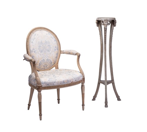 Lot 10 - A Louis XVI style open salon armchair together,...