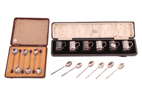 Lot 243 - Cased set of six silver whisky tots,...