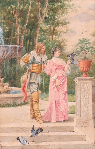 Lot 76 - R. Roberti (Italian, 19th century) Courting in...