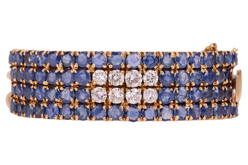 Lot A sapphire and diamond hinged bangle,...