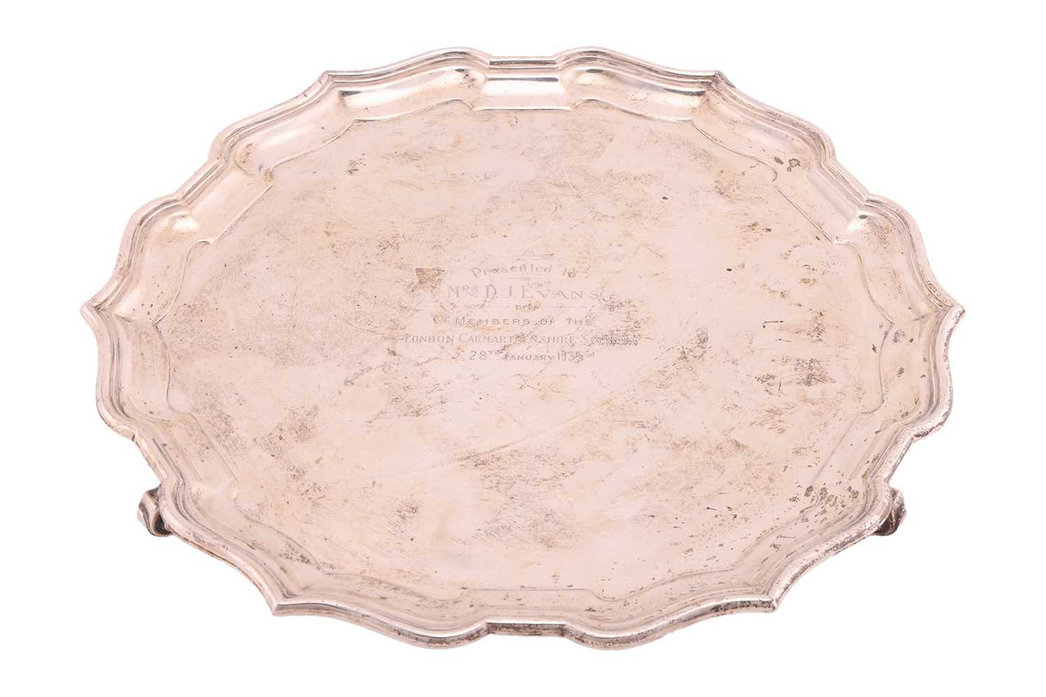 Lot A large silver presentation salver, by Adie...