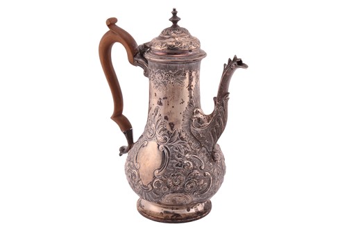 Lot A George II silver coffee pot, London 1757,...