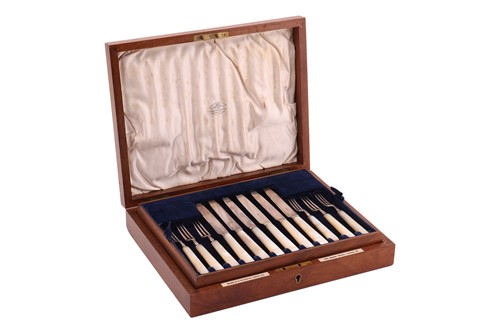 Lot 406 - A silver and mother of pearl part canteen of...