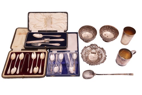 Lot 240 - A collection of silver items comprising, a...