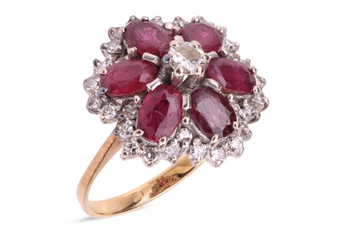 Lot 201 - A ruby and diamond-set floral cluster ring,...