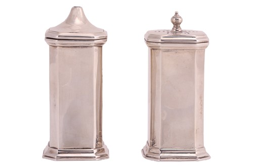 Lot 407 - A pair of Art Deco silver casters, by S W...