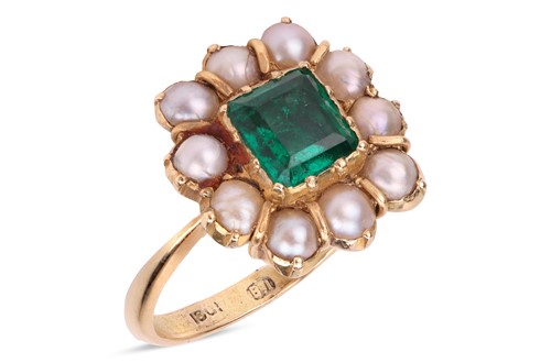 Lot A 19th-century emerald and pearl cluster ring,...