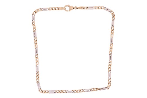 Lot 197 - A two-toned Figaro link necklace in 9ct gold,...