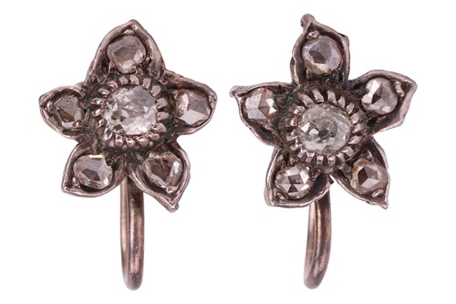 Lot 2 - A pair of floral cluster earrings, each...