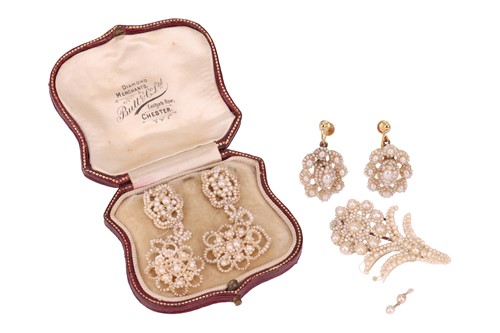 Lot 4 - A pair of Victorian seed pearl cluster...