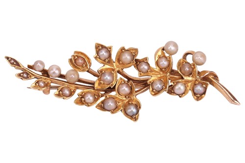Lot 11 - An Edwardian spray brooch set with seed pearls,...