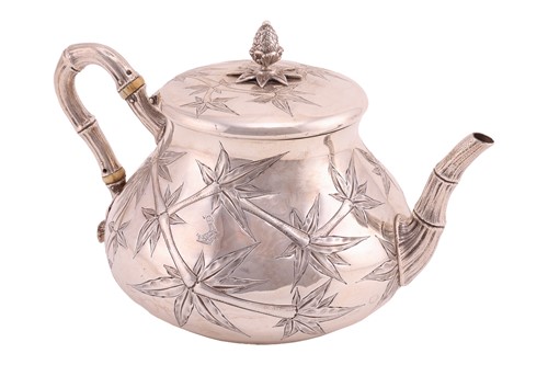 Lot 394 - A Victorian silver teapot of bamboo design, by...