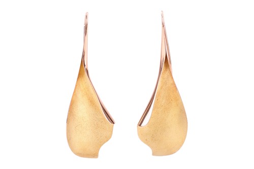 Lot 220 - A pair of 14ct gold folded leaf earrings, the...