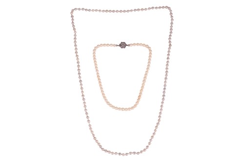 Lot 268 - Two cultured pearl necklaces; The first a...