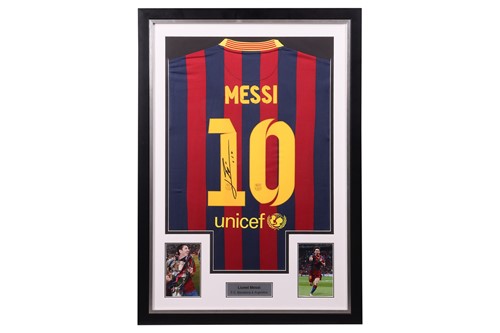 Lot Lionel Messi, a signed Barcelona framed...