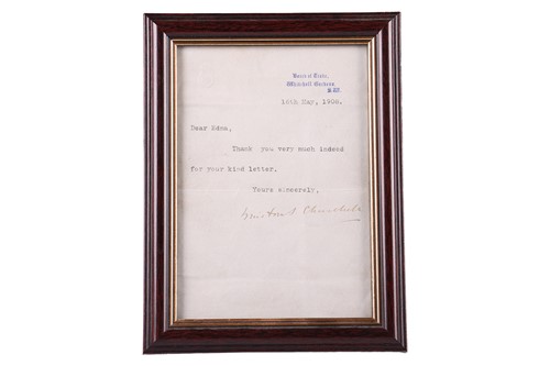 Lot A letter signed in ink by Winston Churchill,...