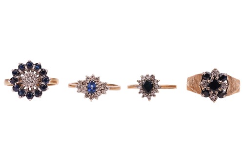 Lot 51 - Four sapphire & diamond rings in 9ct gold, all...