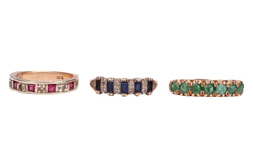 Lot 57 - Three gem-set rings, comprising an emerald...