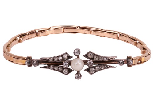 Lot A late Victorian diamond and pearl bracelet,...