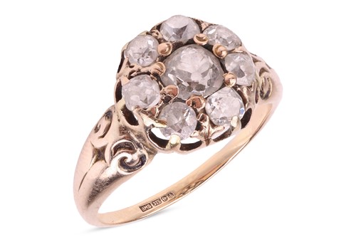 Lot 8 - An old-cut diamond cluster ring, featuring a...