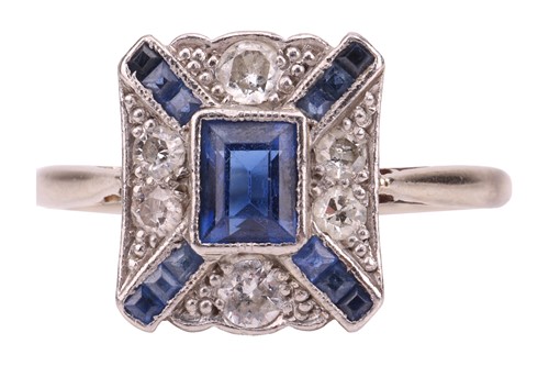 Lot A late Art Deco sapphire and diamond panel...