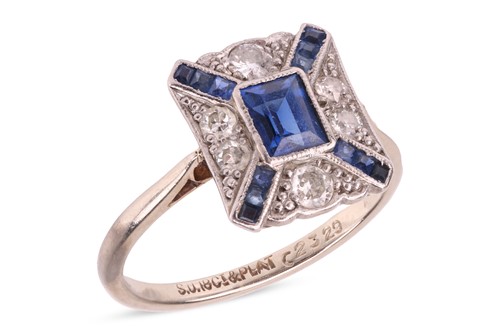 Lot 93 - A late Art Deco sapphire and diamond panel...