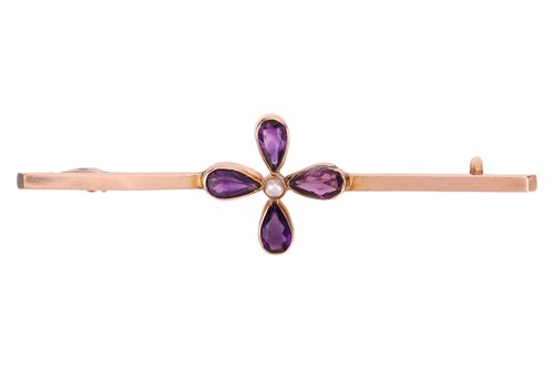 Lot 53 - An Edwardian gem-set floral bar brooch, the...