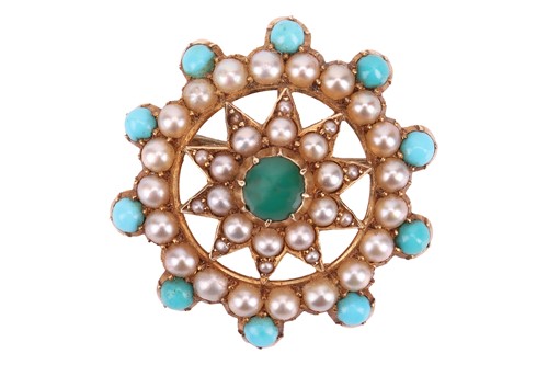 Lot 34 - A pearl and turquoise brooch, of circular form...