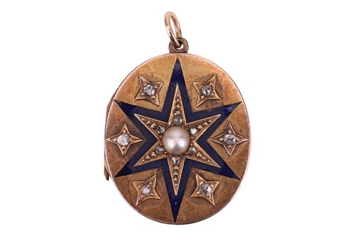 Lot 7 - A Victorian locket set with enamel, diamond...