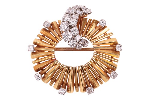 Lot A diamond-set brooch in 18ct gold, in the form...