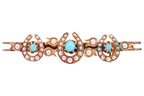 Lot 21 - A Late Victorian gem-set horseshoe bar brooch,...