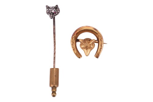 Lot 37 - A diamond-set fox head stick pin and a brooch;...