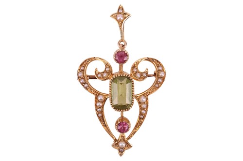 Lot 56 - An Edwardian gem-set pendant cum brooch,...