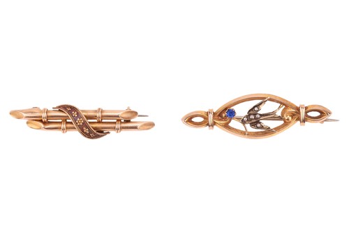 Lot 44 - Two Edwardian bar brooches; the first in...