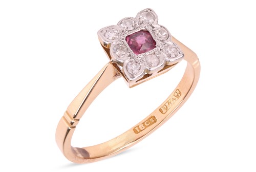 Lot 51 - A ruby and diamond-set cluster ring, of square...