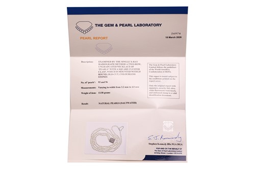 Lot A double-row natural saltwater pearl necklace,...