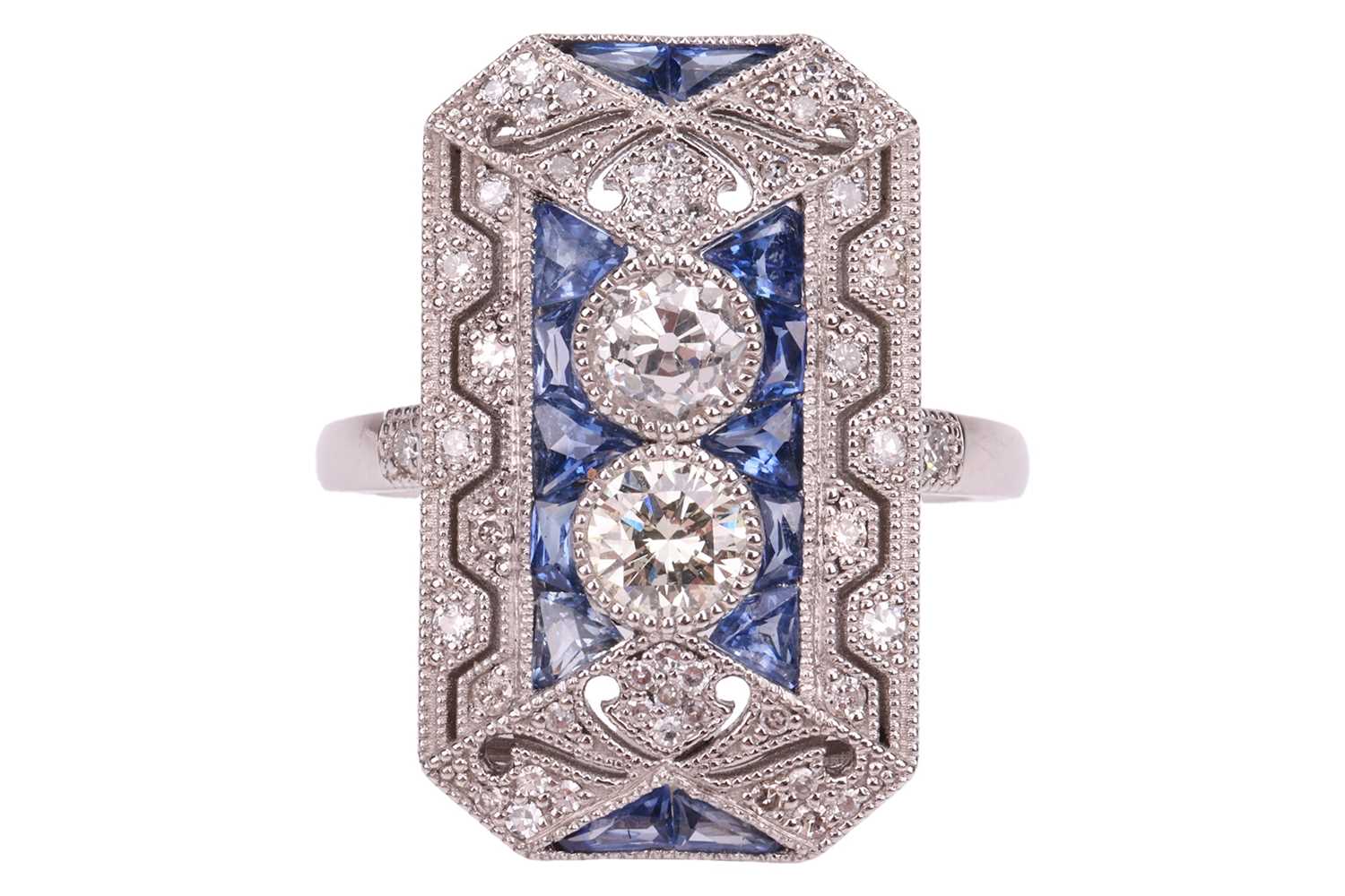 Lot An Art Deco-style gem-set panel ring, the...