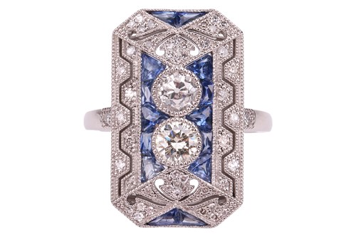 Lot An Art Deco-style gem-set panel ring, the...