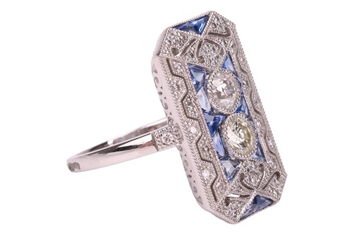 Lot An Art Deco-style gem-set panel ring, the...
